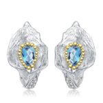 1.68Ct Natural Swiss Blue Topaz Callalily Leaf Earrings - 925 Sterling Silver, Handmade Studs for Women Bijoux