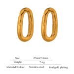 Minimalist Metal Oval Stud Earrings - Trendy Stainless Steel, Geometric Fashion, 18K Jewelry, Anniversary Gift, Waterproof