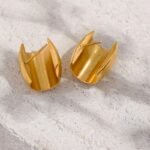 Smooth Gold Color Curly Chunky Stud Earrings – Stainless Steel, Waterproof Korean Jewelry for a Shiny Temperament