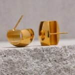 Smooth Gold Color Curly Chunky Stud Earrings – Stainless Steel, Waterproof Korean Jewelry for a Shiny Temperament