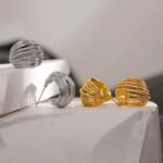 Chunky Hoop Earrings - Stainless Steel, Waterproof, Bamboo Metal Statement, Gold Color Charms
