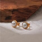 Imitation Pearls Screw-Back Stud Earrings - Trendy Stainless Steel, Geometric Design, 18K Plated Charm for Women, Gala Gift