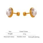 Imitation Pearls Screw-Back Stud Earrings - Trendy Stainless Steel, Geometric Design, 18K Plated Charm for Women, Gala Gift