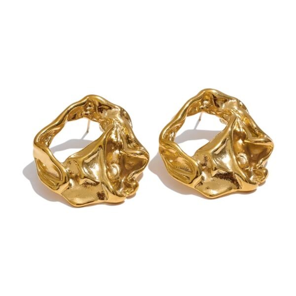 New Gold Color Geometric Vintage Stud Earrings - Stainless Steel, PVD Plated, Waterproof, Personalized Bijoux Jewelry