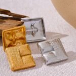 New Fashion 316L Stainless Steel Square Stud Earrings - Charm, Metal Texture, 18K Gold Plated, Waterproof Statement Jewelry