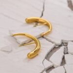 Stainless Steel Geometric Stud Earrings - Simple Metal Texture, Unusual Design, Women's Summer Waterproof Charm Jewelry Gift