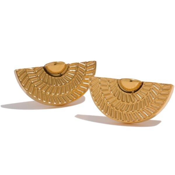 Waterproof Geometric Fan Stud Earrings - Stainless Steel, 18K Gold Plated, Unusual Design, Women's Fashion Charm Jewelry