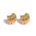 Stainless Steel Punk Gold PVD Plated Thick Stud Earrings - Minimalist Metal, Waterproof, Geometric Fashion Jewelry for Women