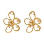 Shiny Cubic Zirconia Flower Stud Earrings - Exquisite Trendy Design, Copper, 14K Plated Women's Earrings