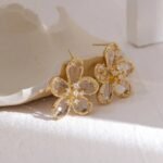 Shiny Cubic Zirconia Flower Stud Earrings - Exquisite Trendy Design, Copper, 14K Plated Women's Earrings