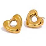 Fashion Heart Hollow Gold Color Stud Earrings - Stainless Steel, Women's Charm, 18K PVD Plated, Waterproof, Jewelry Gift