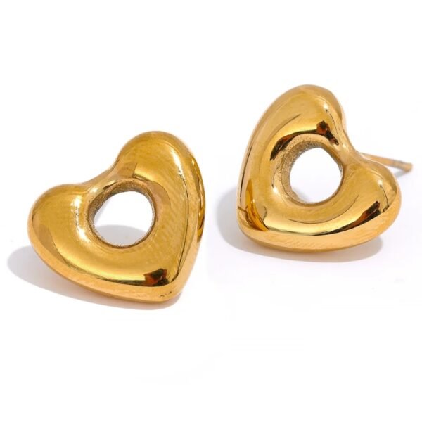 Fashion Heart Hollow Gold Color Stud Earrings - Stainless Steel, Women's Charm, 18K PVD Plated, Waterproof, Jewelry Gift