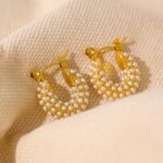 Luxury Small Hoop Earrings - Stainless Steel, Vintage Delicate, Imitation Pearls, Gold Color, Waterproof
