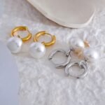 Imitation Pearls Drop Hoop Earrings - High-Quality Stainless Steel, Golden, Korean Charm Jewelry