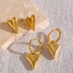 Chic Heart Huggie Hoop Earrings - Stainless Steel, Charm Gold Color, Tarnish-Free, Trendy Fashion