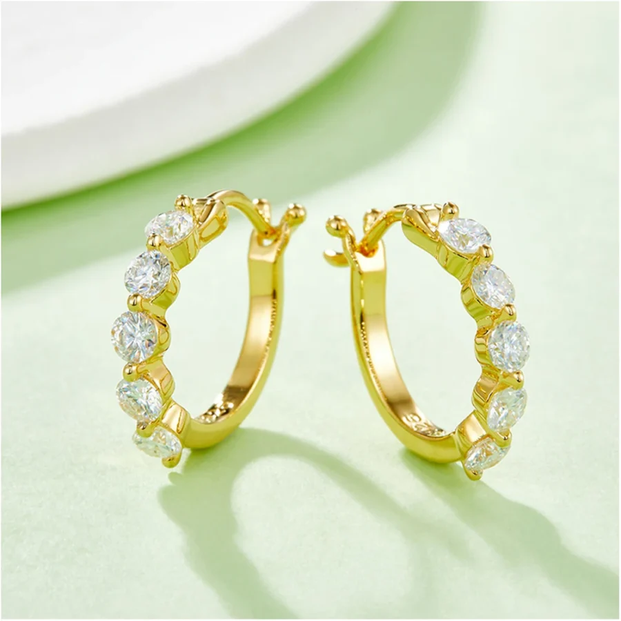 925 Silver Moissanite Hoop Earrings - 14K Gold, Hypoallergenic Diamond Huggies for Women