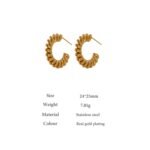 Twist Stud Earrings - Stainless Steel, Golden Metal, Geometric Charm, Unusual Fashion Jewelry