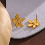 Golden Flower Stud Earrings - Stainless Steel, Simple Texture, New Floral Modern Jewelry for Women, Fashionable and Waterproof