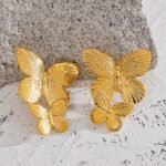 Stainless Steel Butterfly Insect Stud Earrings - Individual Design, 18K Gold Color, Waterproof, Metal Fashion Charm Jewelry for Women