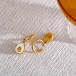 Golden Avocado Drop Huggie Hoop Earrings - Stainless Steel, Natural Shell, Cute Fashion Charm Jewelry