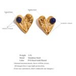 Stainless Steel Heart Love Stud Earrings - Blue Natural Stone, Vintage Gold-Silver Color, Cute Jewelry Bijoux for Women, Gift