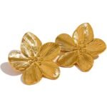 Tarnish-Free Vintage Gold Color Flower Stud Earrings - Stainless Steel, Individual Stylish Trendy Jewelry for Women