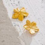 Tarnish-Free Vintage Gold Color Flower Stud Earrings - Stainless Steel, Individual Stylish Trendy Jewelry for Women