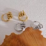 Stainless Steel Twisted Hoop Earrings: Waterproof PVD Gold Plated, Fashion Geometric Metal Jewelry - Aretes De Mujer