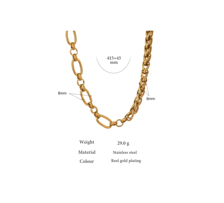 Statement Collar Necklace - 316L Stainless Steel Chain, Golden Glossy Thick Chunky Design
