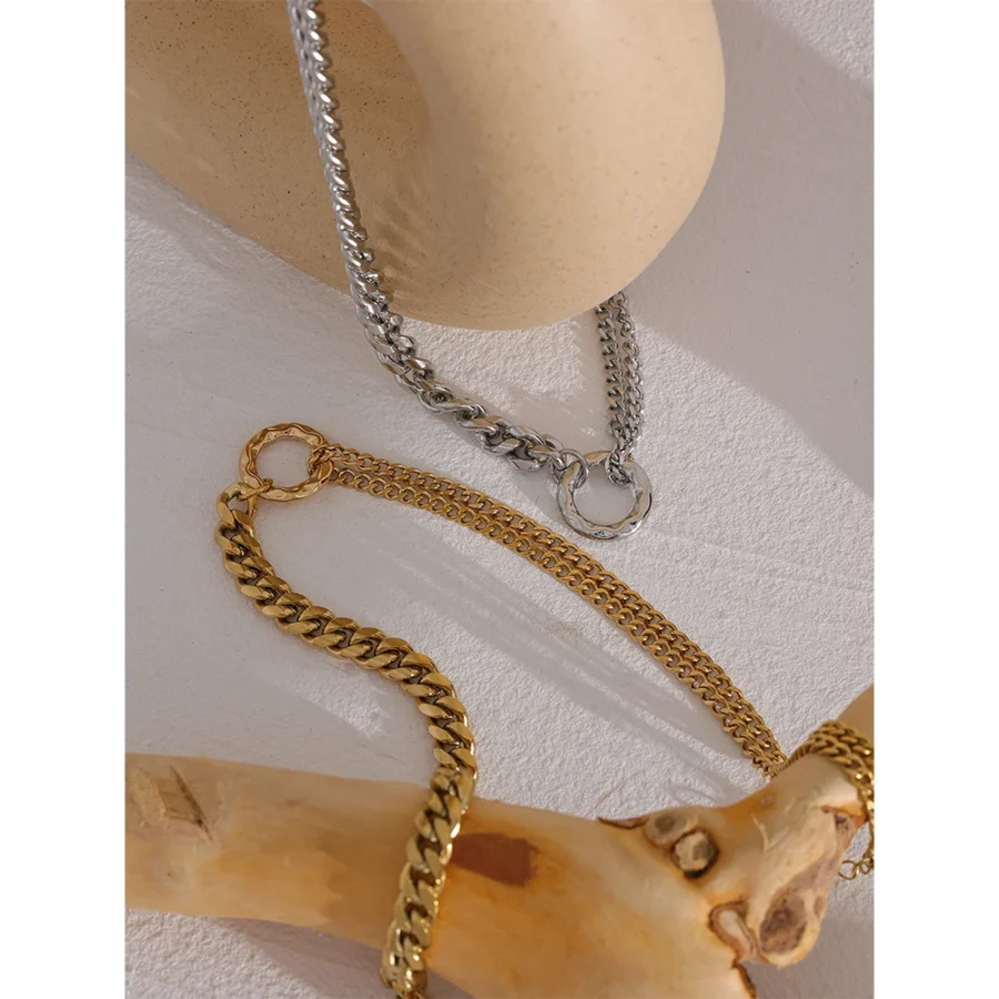 Simple Charm Necklace - Gold Color Chain Statement, Stainless Steel Metal, Jewelry for Women