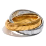 Trendy Punk Bracelet - Waterproof Stainless Steel Elastic, Thick Metal Bangle, 18K Gold Plated Fashion Jewelry for Women