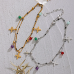 Natural Stone Flower Chain Anklet: Colorful Stainless Steel Beach Jewelry