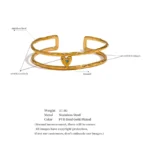 Elegant Hollow Heart Cuff Bracelet - Minimalist Double Layer Stainless Steel, Wide Design, Waterproof Arm Jewelry for Women