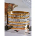 Classic Fashion Waterproof Bracelet - 60mm High-Quality Stainless Steel, Round Smooth Words, 18K Gold Plated Bangle