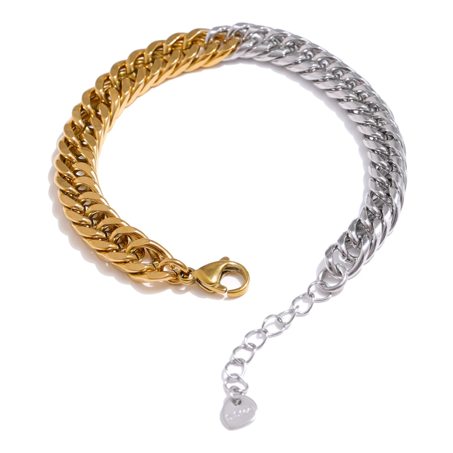 Chic Stainless Steel Chain Bangle Bracelet – Trendy 18K PVD Plated Metal Texture, Waterproof Jewelry