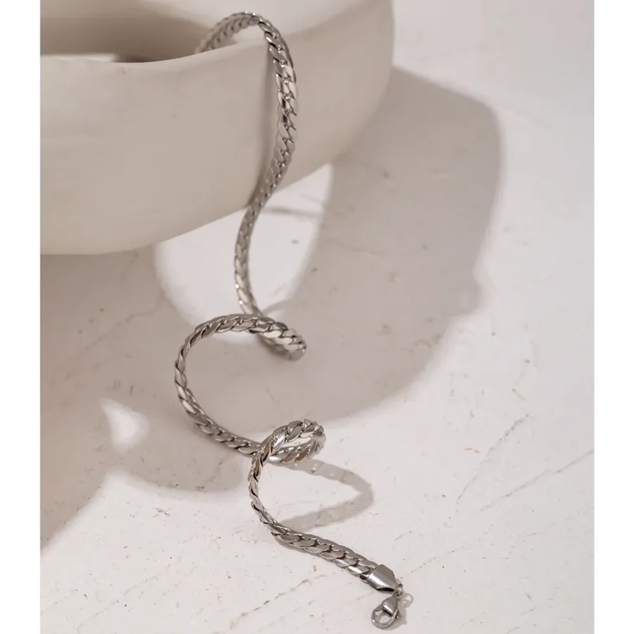 Waterproof Metal Texture Collar - Statement Snake Chain Choker Necklace, Stainless Steel