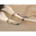 Handmade Stainless Steel Bracelet - Stylish Beads, Multicolor Mix Natural Stone