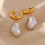 Circle Drop Baroque Pearls Hoop Earrings - Stainless Steel, Trendy Gold Color, Charm Vintage Jewelry for Women