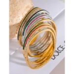 Luxurious Stainless Steel Bracelet - Two-Shape Round Square, Colorful Cubic Zirconia Bangle