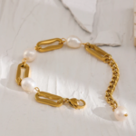Elegant Natural Pearl Stainless Steel Chain Bracelet - Waterproof Women's Jewelry, Metal Accessories, Girls' Gift