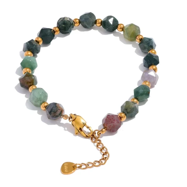 Handmade Stainless Steel Men's Bracelet - Indian Agate Natural Stone Beads Chain, Summer Jewelry 2023, Waterproof Wrist Bangle