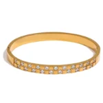 Wide Stainless Steel Bracelet - High-Grade Shiny Cubic Zirconia, Gold and Silver Colors