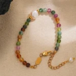 Healing Charm Bracelet - Natural Tourmaline Stone, Pearl, Fashionable Colorful Beads, Bangle for Women, Mother's Gift