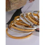 Classic Fashion Waterproof Bracelet - 60mm High-Quality Stainless Steel, Round Smooth Words, 18K Gold Plated Bangle