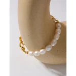Elegant Stainless Steel Bracelet - Luxury Natural Freshwater Pearls, 18K Gold Color, Temperament Fashion Jewelry for Women, New Gift
