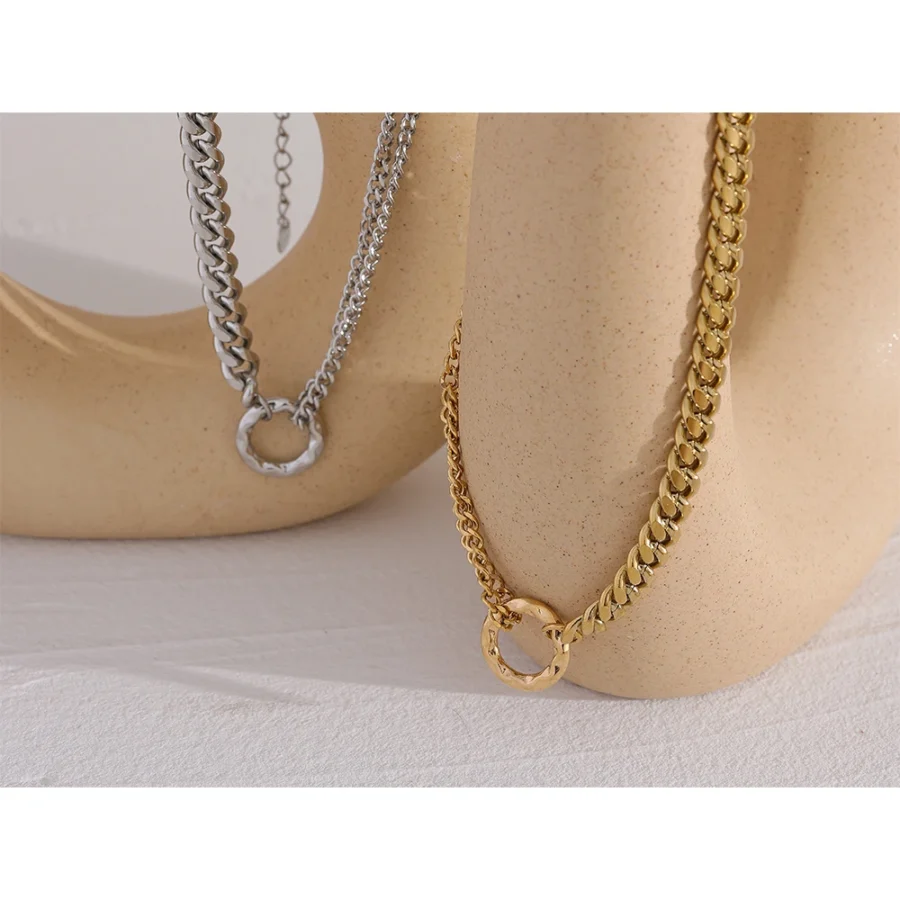 Simple Charm Necklace - Gold Color Chain Statement, Stainless Steel Metal, Jewelry for Women