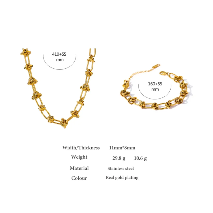 Statement Collar Necklace Set - Stainless Steel Chains for Women, Golden Texture, 18K Plate Charm Jewelry