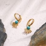 French Natural Stone Hoop Earrings: Stainless Steel, Golden Metal 18K, Women's Accessories, Aros Mujer Oreja Gift