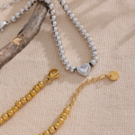 Heart Zircon Stainless Steel Chain Bracelet: Gold Color Waterproof Charm Jewelry