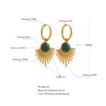 Waterproof Stainless Steel Green Stone Leaves Hoop Earrings: Charm, Gold Color, Trendy Metal, France Chic Jewelry